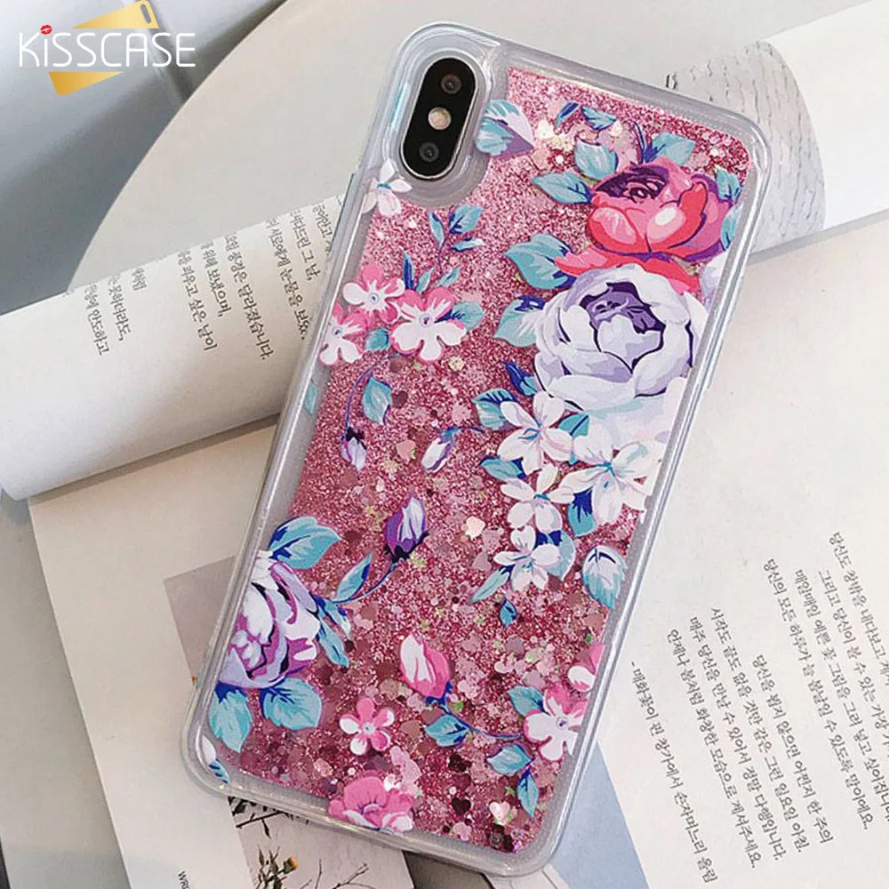 KISSCASE Bling Liquid Quicksand Phone Case For Samsung A50 S9 S10 S10E Flower for Note 9 8 J4 J6 2018 Fundas |