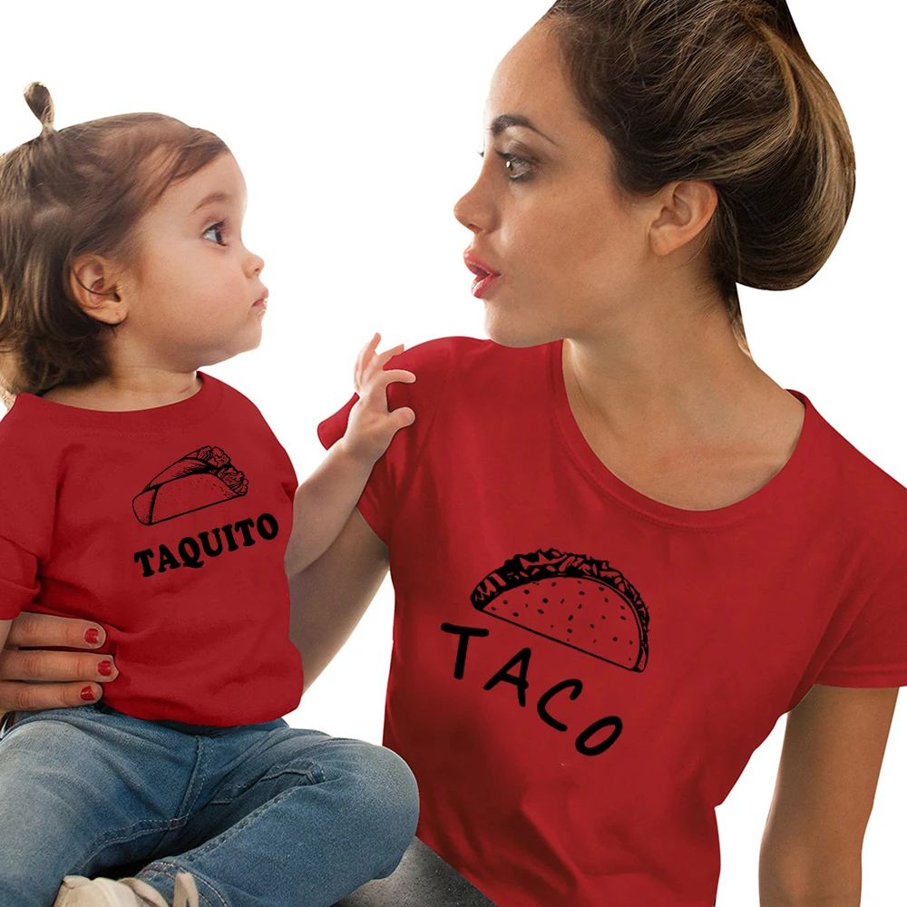 Taco and Taquito/семейные одинаковые футболки для мамы и дочки, футболка для мамы и дочки Летние повседневные одинаковые футболки для мамы и ребенка