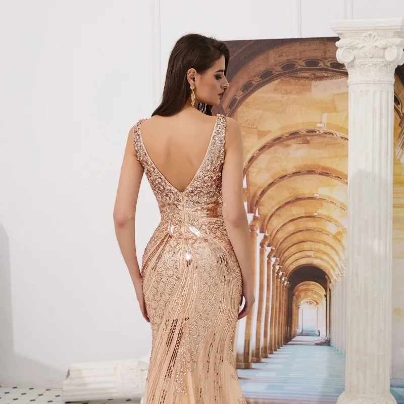 Русалка платье Роскошные вечерние платья Длинные 2019 тяжелые бусины вечерние платья со блестками для женщин Вечернее vestidos de fiesta