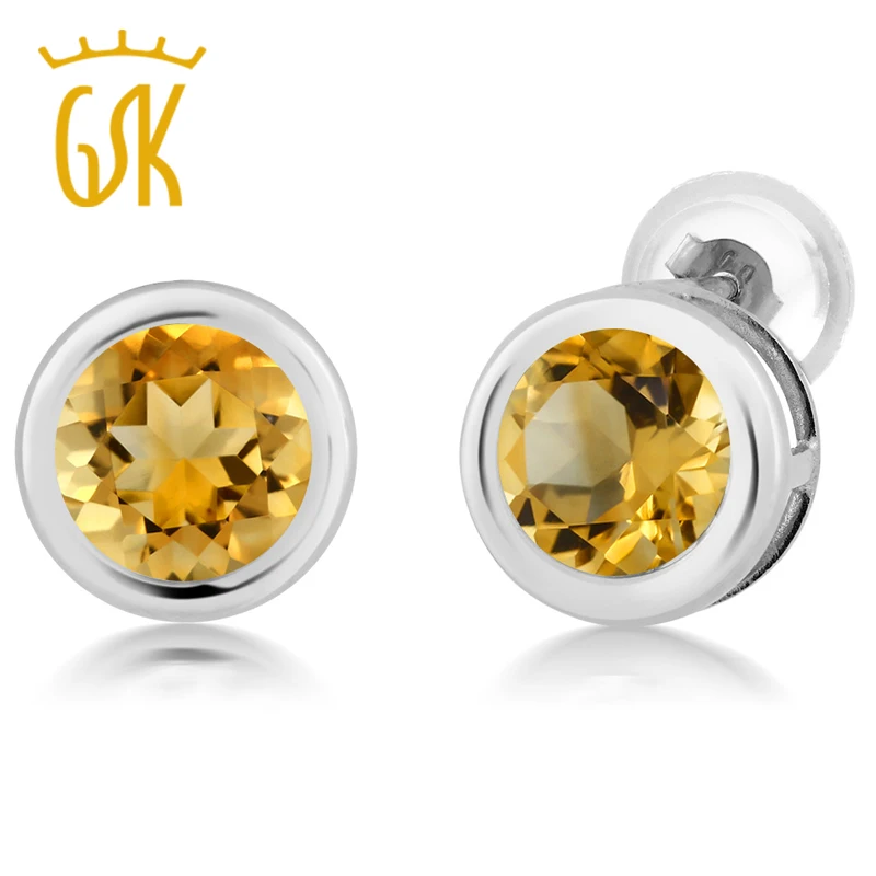 Gemstoneking 1 40 Ct Round 6mm Yellow Citrine 14k White Gold Stud Gemstoneking 1 40 Ct Round 6mm Yellow Citrine 14k White Gold Stud Earrings S Mother Gift Fashion Lady