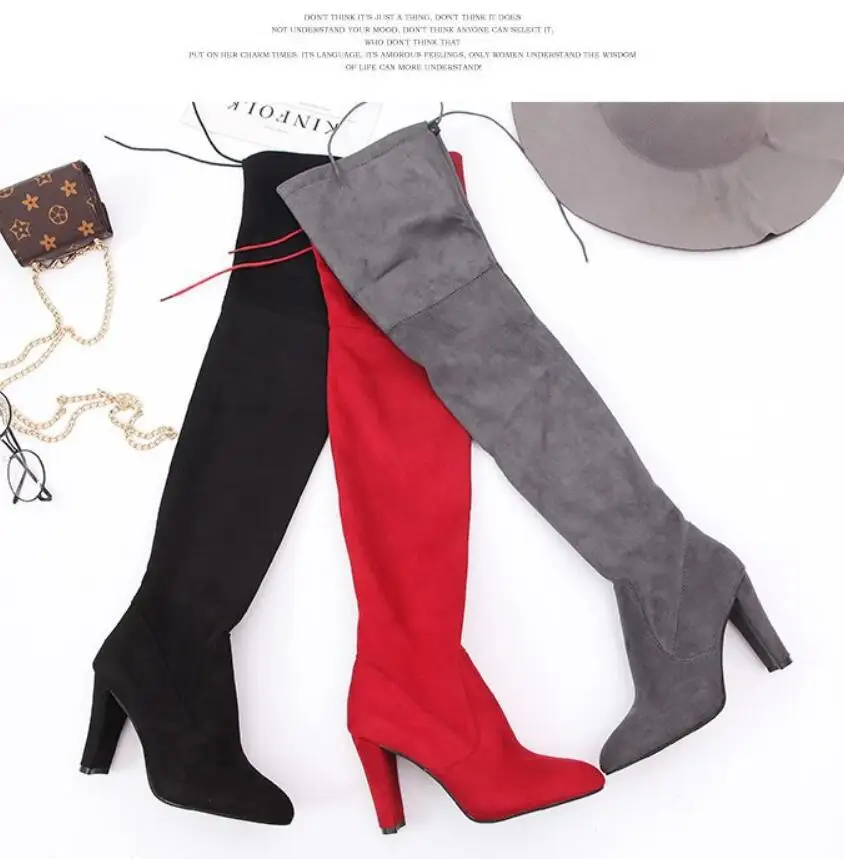 Г., женские красные сапоги выше колена осенне-зимние женские туфли-лодочки на платформе с высоким каблуком и острым носком обувь на молнии, Mujer 43 D-76