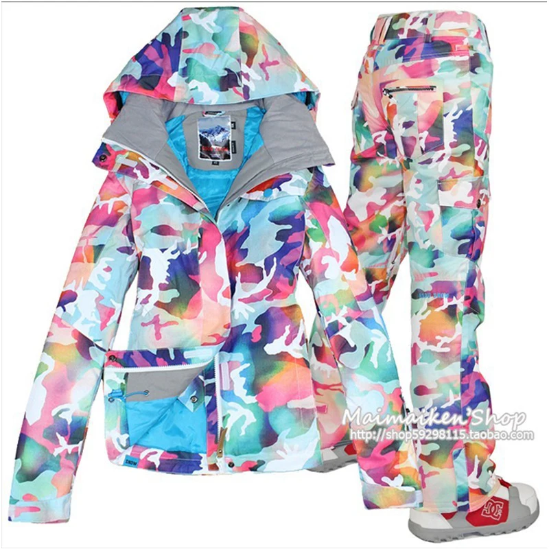 

GSOU SNOW women's camouflage ski suit winter outdoor windproof waterproof thick warm breathable ski jacket ski pants size XS-L