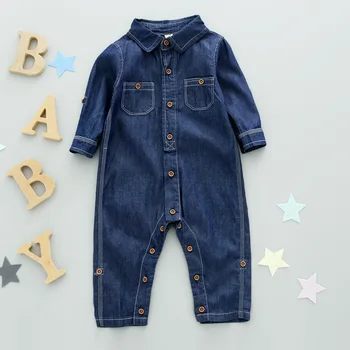 

kids girls boys denim overalls baby thick long Sleeve Single-Breasted Side Pockets casual Denim Jumpsuit children clothing 1-6T