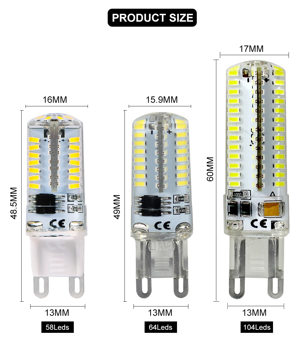 Elinkume 10 шт./лот G9 светодиодный лампы 3 Вт, 4 Вт, мини-лампа 58 64 104 шт. SMD3014 ампулы светодиодный 220V светодиодный Светодиодная лампа-кукуруза для люстры