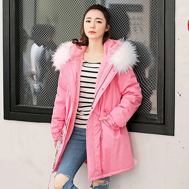 Cheap Long Coat Jacket Women Army green Large color Raccoon Fur Hooded coat parkas outwear detachable lining Winter jacket #E192