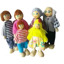 6 шт. детей всей семьи деревянный совместное перемещение куклы/для маленьких детей деревянный кукольный интерактивные модели куклы для