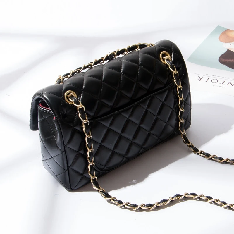  Jollque Women Quilted Large Leather Crossbody Bag Sac A Main Chain Messenger Bag Black Red Casual S - 32798440878
