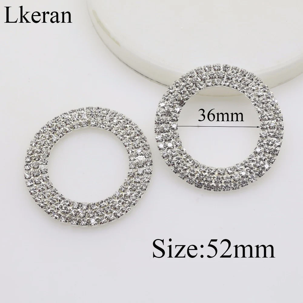 

10pcs 52mm Rodless Three Row Round-Shaped Rhinestone Buckle Diamante Crystal Slider Round Circle Wedding Invitation card Decorat