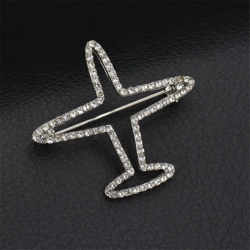 Rhinestone Airplane Brooch Pins Jewelry Gold Silver Alloy Plane Badges ...