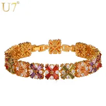 U7 Натуральный Камень Браслет Женский Позолоченный/ Платиновый Покрытием С Кубическими Циркониями Ювелирные Изделия Цветочки Браслеты для Девочек H610