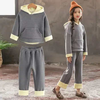 

2018 Korean Style New Children's Clothing Winter Baby Girl Fashion Gold Velvet hoodies Top+ Pant Sets Kids Clothes Suits