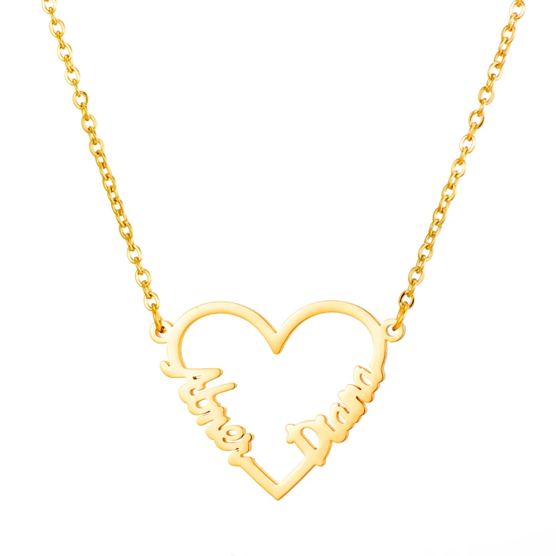 Розовое Золотое любовное сердце персонализированное имя ожерелье s& Подвески для женщин ожерелье из нержавеющей стали пользовательские серьги-гвоздики с надписями - Окраска металла: Gold