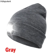 Adisputent зимний утеплитель унисекс трикотажные Кепки шляпа Кнопка Батарея светодиодный шапочка Кепки Горячая светодиодный спот Легкая шляпа Светодиодный свет фар