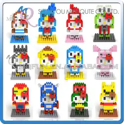 Мини Qute WTOYW LOZ 12 видов стилей 3D Kawaii Косплей Hello Kitty Diamond Block Пластиковые Cube строительные блоки кирпичи Образование игрушка