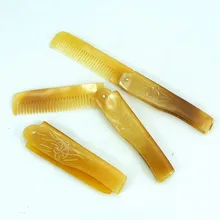 Натуральный бык рога тонкие зубья здоровья карман Складная Расческа усы и борода