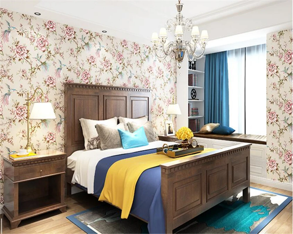 beibehang Fresh garden flowers and birds American country 3d wallpaper bedroom living room background porch nonwoven wall paper