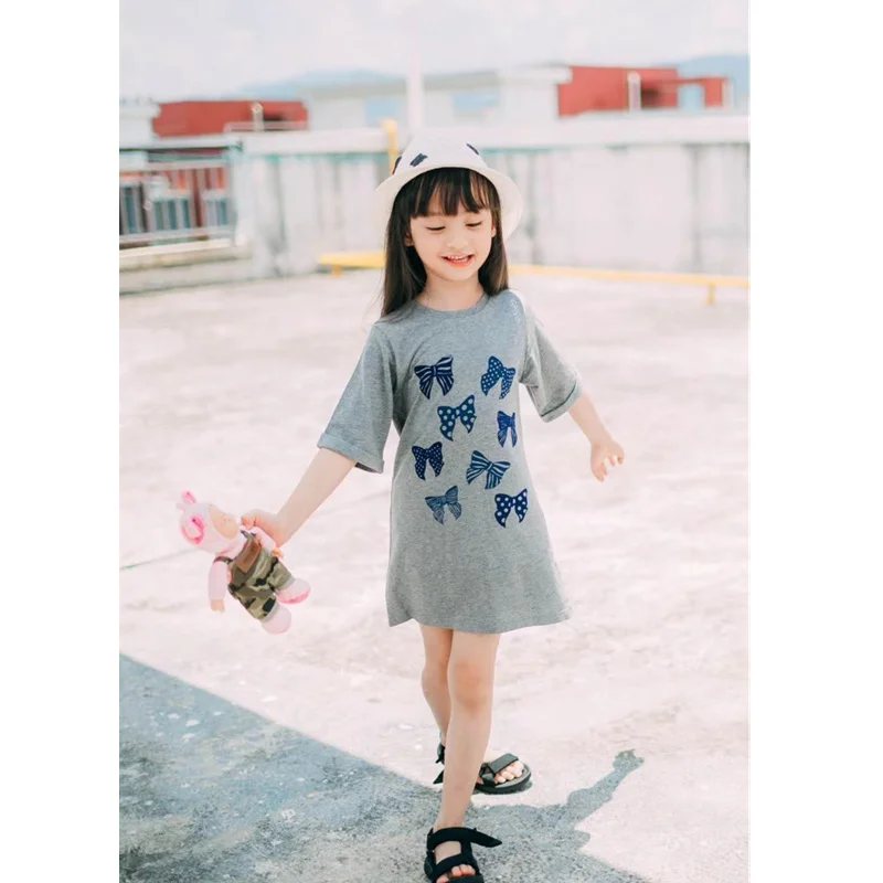 

Baby Kids Dress Bow Knot Flocking Pattern Summer Clothes Toddler Baby Girl Dresses Children Girls Dress