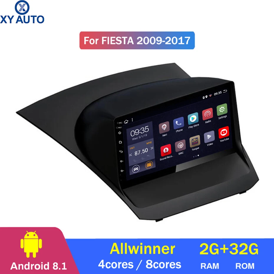 9 дюймов 2.5D ips HD мультисенсорный экран Android8.1 2G ram 32G rom NAVI для Ford Fiesta 2009- с Bluetooth USB wifi SWC