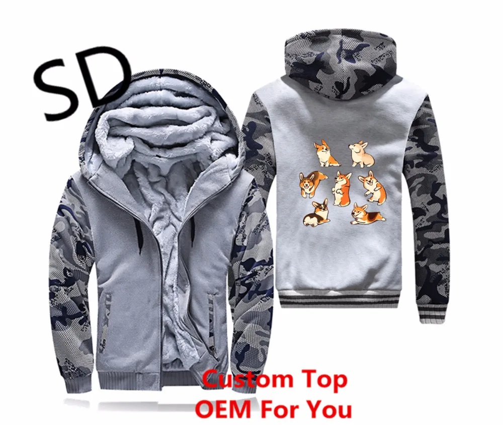 Taille Longues Veste navy Dropshipping Camouflage Gray La Corgies Tops Hoodies D'hiver À Sweat Manteau Hommes Blue Jolly Plus dark Gray Zipper Manches 3d OxawqO1C8