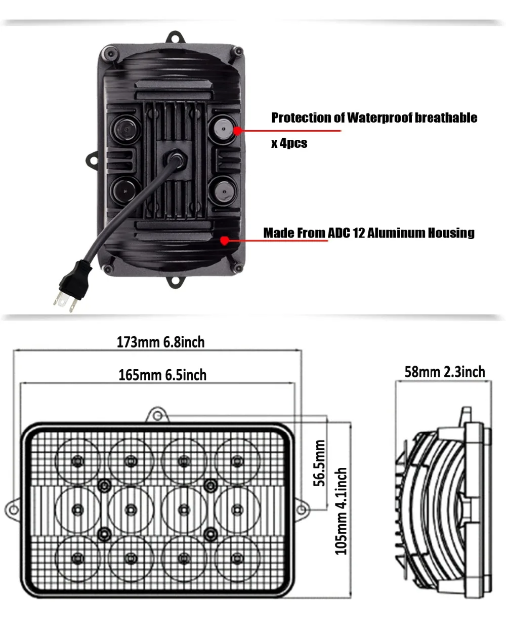 6x4 Светодиодные Фары Трактора 60 Вт 12 В СИД Sealed beam с высоким ближнего света led work вождения огни, используемые для сочетает в себе x1pc