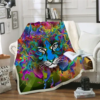 

Cool Tiger 3D Print Plush Blanket Adult Fashion Quilts Home Office Washable Bedspread Animal Casual Fleece Throw Blanket