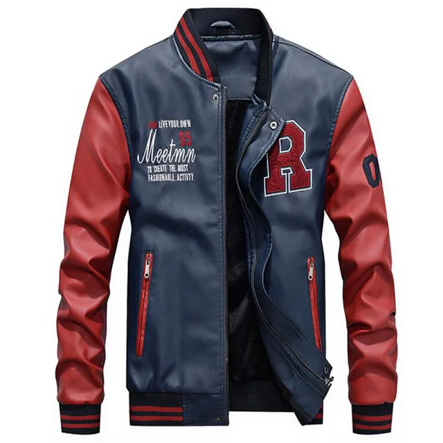 Jacket Men Embroidery Baseball Jackets Pu Leather Coats Slim Fit College Luxury Fleece Pilot Leather Jackets casaco masculino-Black-XXL Jacket Men Embroidery Baseball Jackets Pu Leather Coats Slim Fit College Luxury Fleece Pilot Leather Jackets casaco masculino-Black-XXL