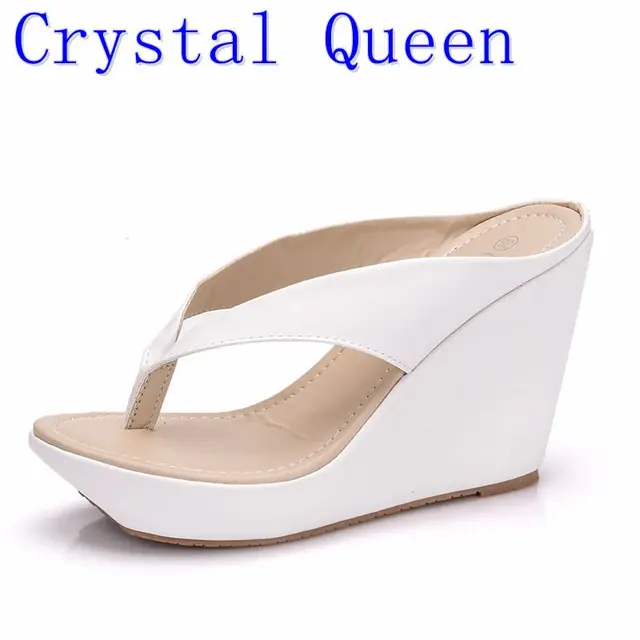 Crystal Queen Women Summer High Heel Slippers Platform Sandals Ladies Wedges Sandals Brand Flip Flops Shoes Women Beach Slippers