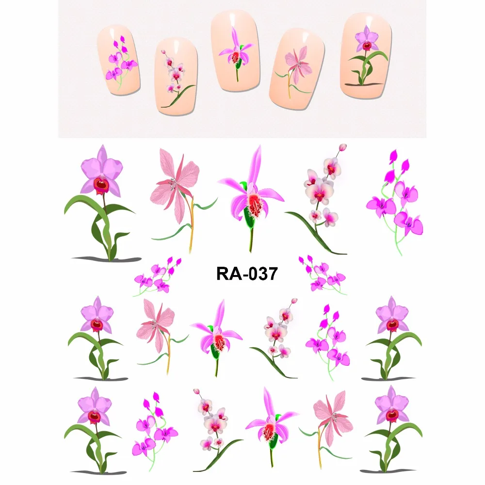 Искусство ногтей Красота вода наклейка слайдер элегантный цветок Цветочная Орхидея фиолетовый розовый лепесток RA037-042