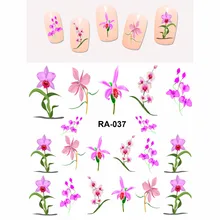 Искусство ногтей Красота вода наклейка слайдер элегантный цветок Цветочная Орхидея фиолетовый розовый лепесток RA037-042