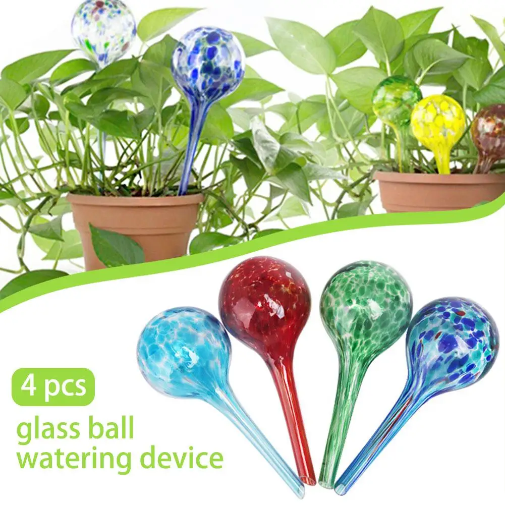 

4Pcs 6*15CM Watering Device Globe Mini Decorative Color Glass Watering Ball Automatic Sprinkling Light Hand Blowing Plant Bulb #