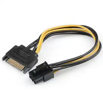 

15 Pin SATA Power to 6 Pin Power Cable Adapter Connector 6P PCI-E PCI Express Adapter Graphics Video Card Converter Cable 20cm