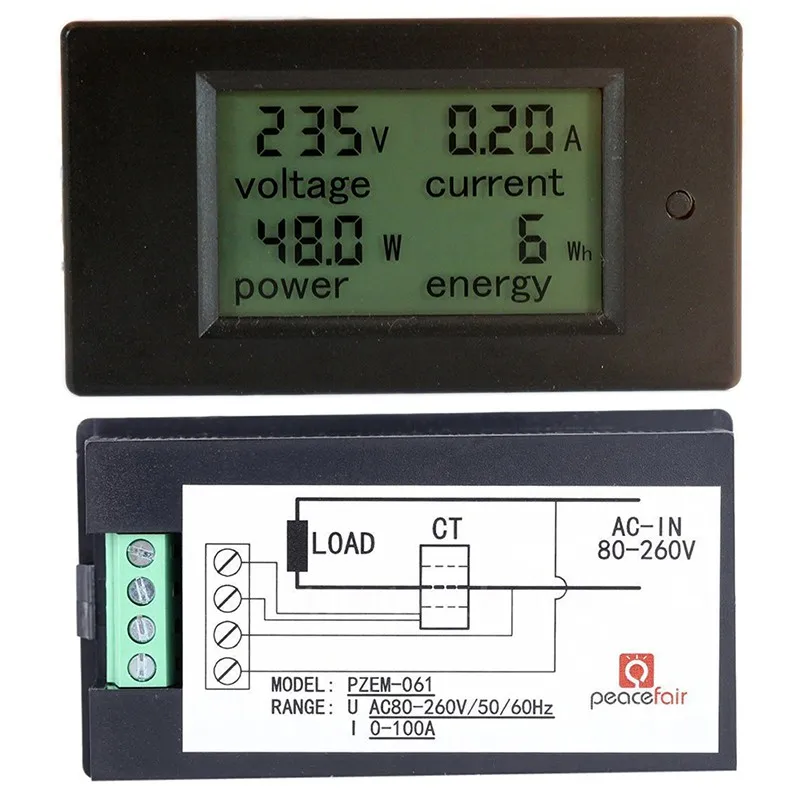 Измерители напряжения переменного тока 100A/80~ 260 в вольтметр энергии Амперметр ватт тока Ампер вольт метр ЖК-панель монитор