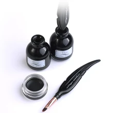 Pudaier черная водостойкая гелевая подводка для век, кисть для перьев, Флакон чернил, подводка для глаз, крем, Длительное Действие, косметика для глаз, макияж, инструменты для красоты