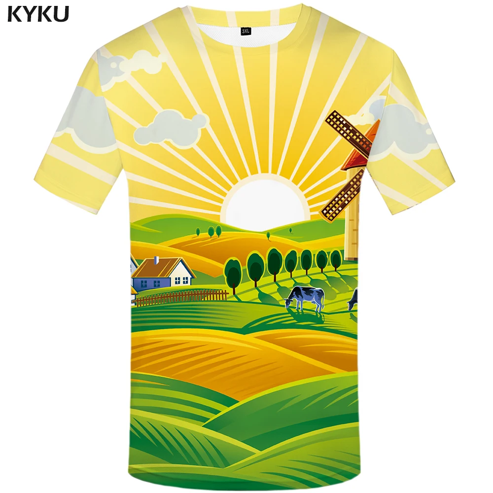 

KYKU Windmill T shirt Men Netherlands Shirt Print Cartoon Tshirt Printed Harajuku Tshirts Casual Animal Anime Clothes