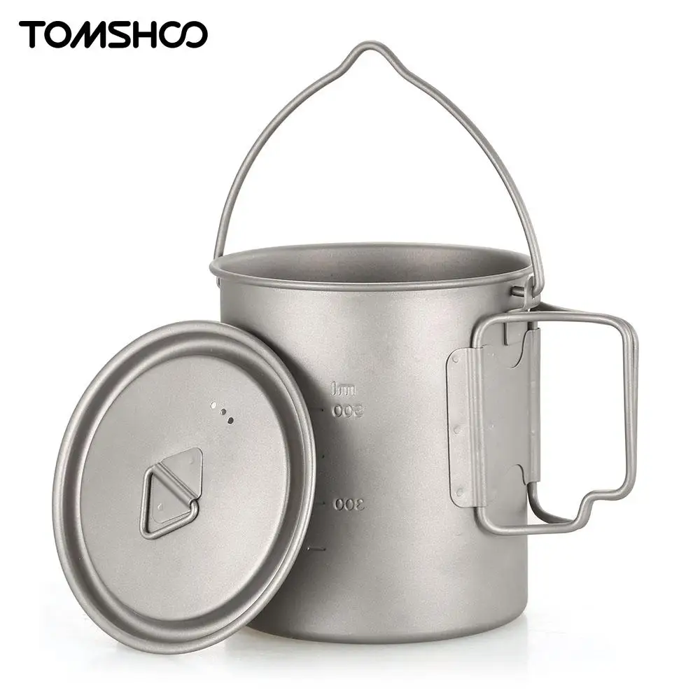 

TOMSHOO Ultralight Outdoor Titanium Tableware 750ml Pot Portable Titanium Water Mug Cup with Lid For Camping Picnic Hikin Travel