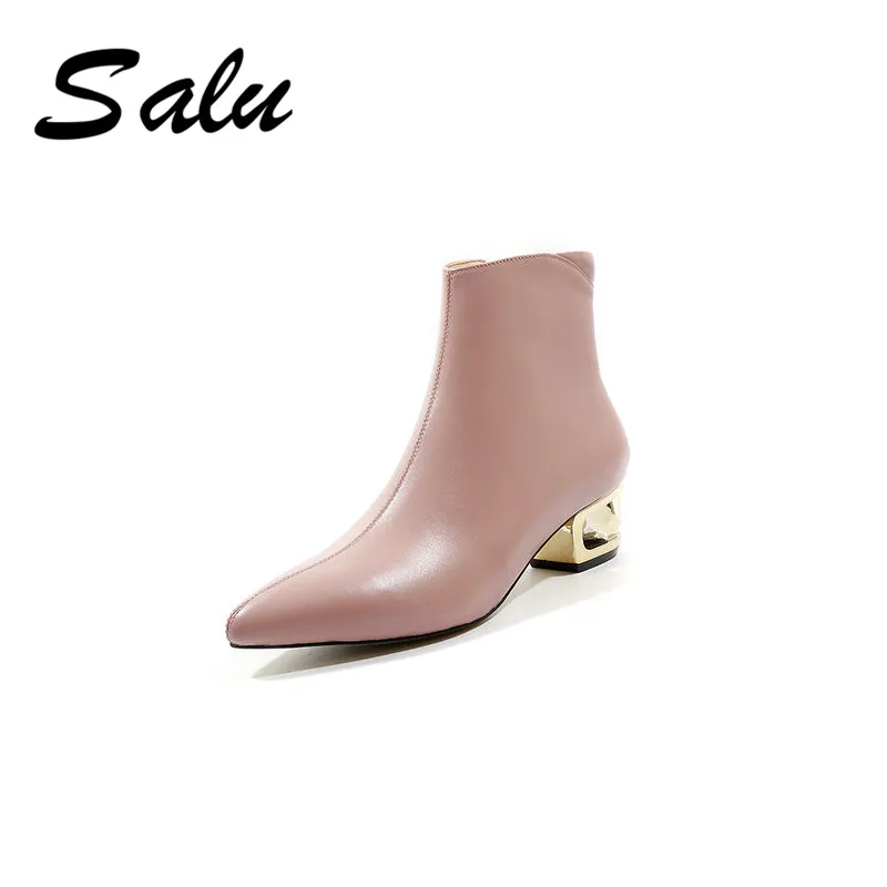 

Salu ankle Boots Women Genuine Leather pointed Toe Classic Ankle Booties Autumn Winter Designer Ladies Shoes