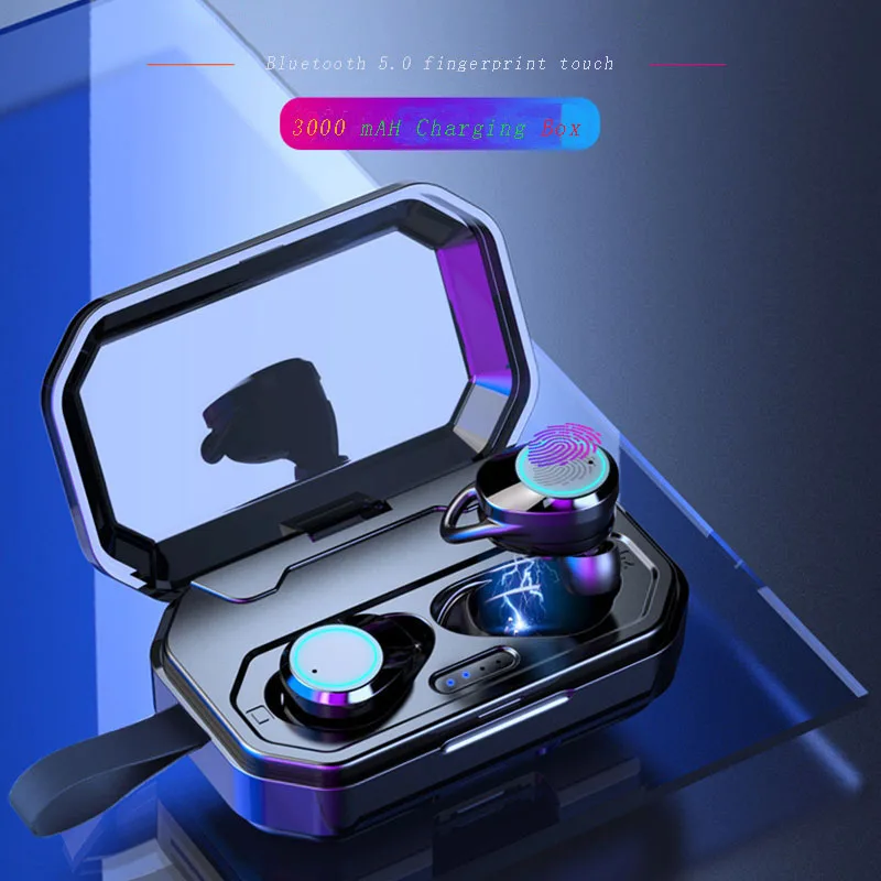 

Smart Bluetooth 5.0 earphone earbuds fingerprint touch control binaural stereo noise reduction waterproof automatic charging box