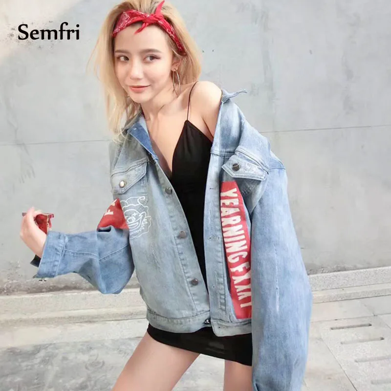 Semfri Свободная джинсовая куртка 2019 женская обувь Корейская карман женский топ