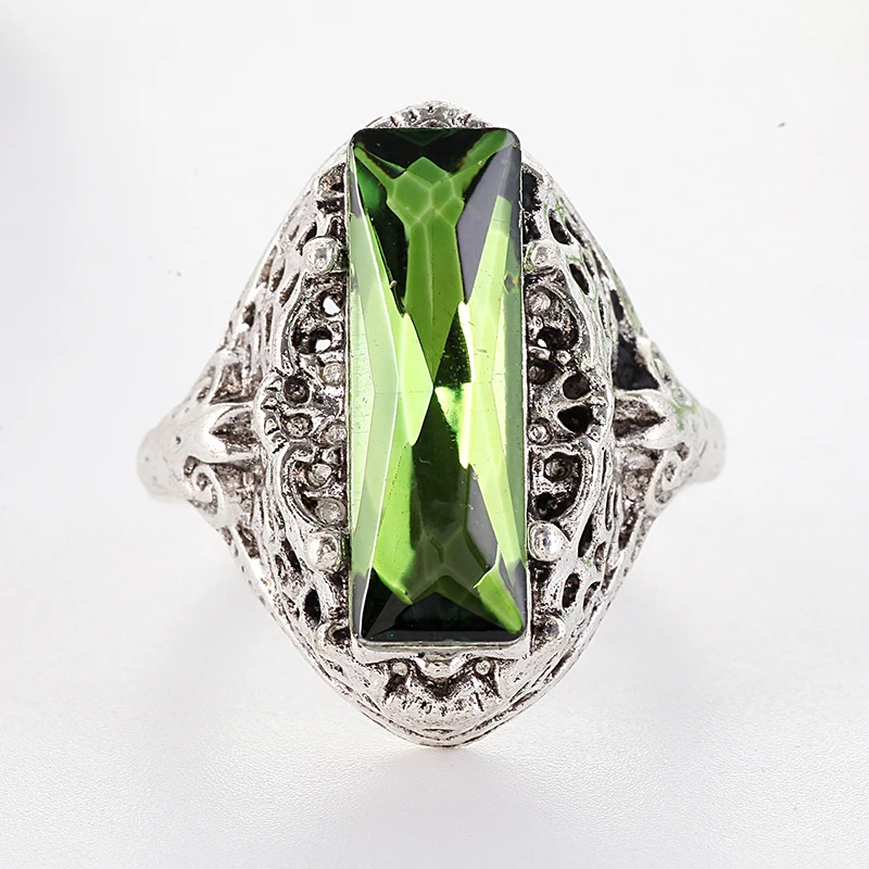 Vintage Green Stone Rings for Women Wedding Ring Gift Silver Ring Princess Luxury Jewelry Bague Femme Man Anillos Mujer O5J395
