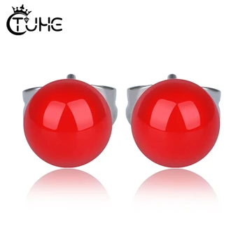 

Tiny Round Crystal Studs Earrings Screw Ball Stainless Steel Female Ceramic Earrings Mini Small Red Color Earring Pierced Ear