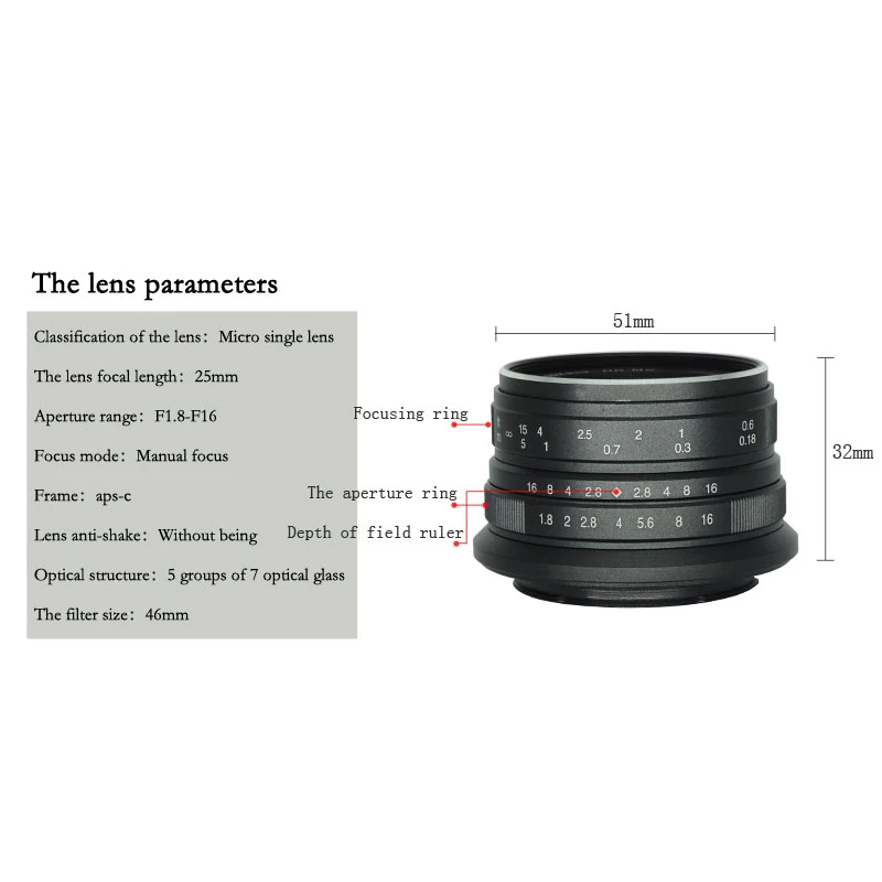 7 ремесленников 25 мм/F1.8 основная линза для всех одиночных серий для крепления E/для камер Micro 4/3 A7 A7II A7R A7RII X-A1 sony A6300