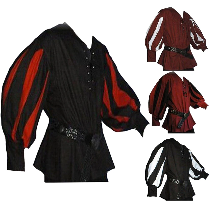 Мужской средневековый рыцарь Косплей ретро костюм Хэллоуин вечерние сплайсинга дизайн свободная рубашка для мужчин Топ для выступления на сцене одежда