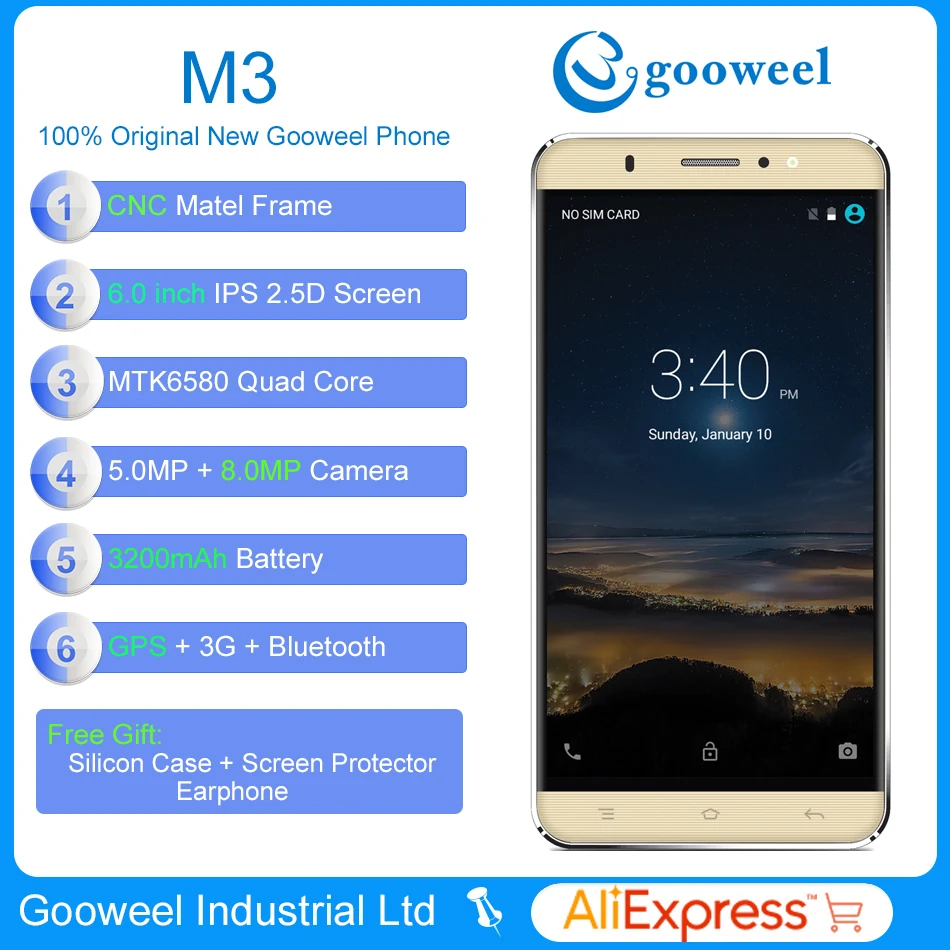 6 0 дюйма большой Экран Gooweel M3 мобильного телефона MTK6580 4 ядра мобильный телефон 3G