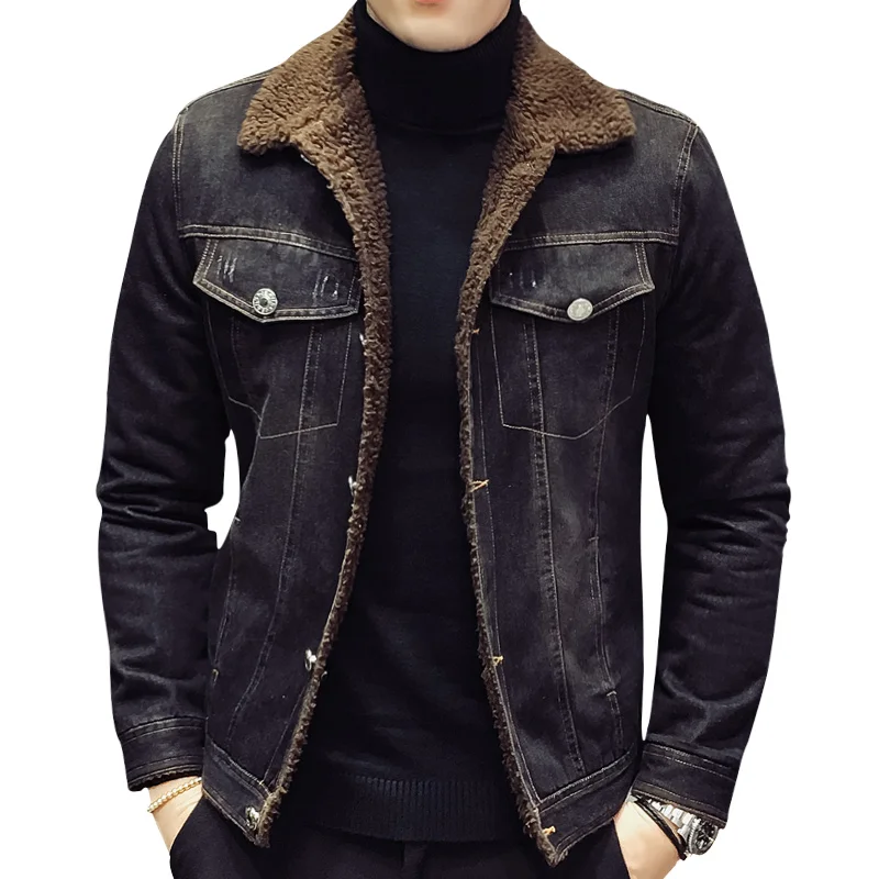 2019 Men Fashion Denim Jackets Autumn and Winter Black Denim Jacket