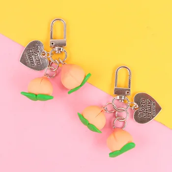 

Dayoff Creative Cartoon Peach Car Keychain Keyring for Women Cute Love Heart Pendant Bag Decoration Bag Pendant Gift Female K81
