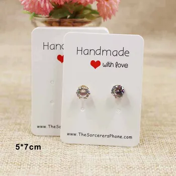 

500PCS/Lot 7*5cm 2018 new stock white paper Earring Cards "Handmade with love"printed Earring Card Paper Jewelry Display Card