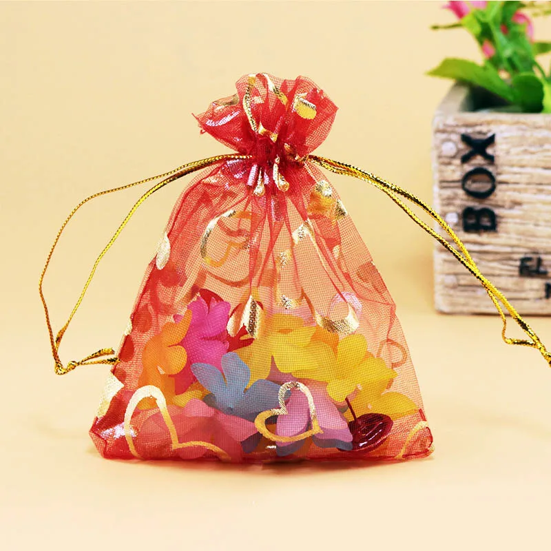 20 шт./лот, 9x12 см, сумочка для украшений из органзы в форме сердца, с завязками, из прозрачного тюля, сумки для свадебного декора, вечерние сувениры, пакеты для подарков, упаковка
