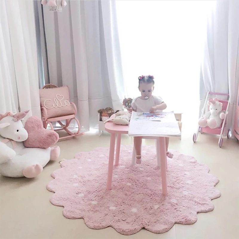 

INS High Quality 100% cotton Dot Pattern Lace Mat Baby Play mat tapete carpet Game Mat Blanket Children's Room home decoration