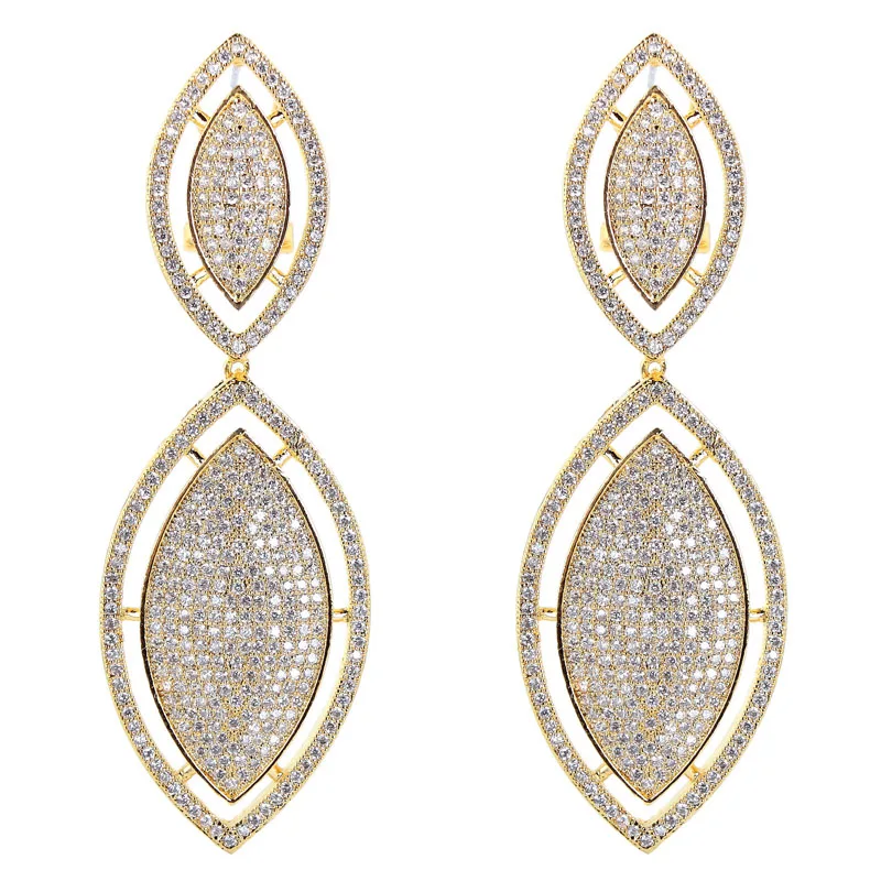 

Fashion Jewelry Lady Italian Designer Gold Color Micro Pave Setting Cubic Zirconia Long Big Earring Birthday Gift Free Shipping