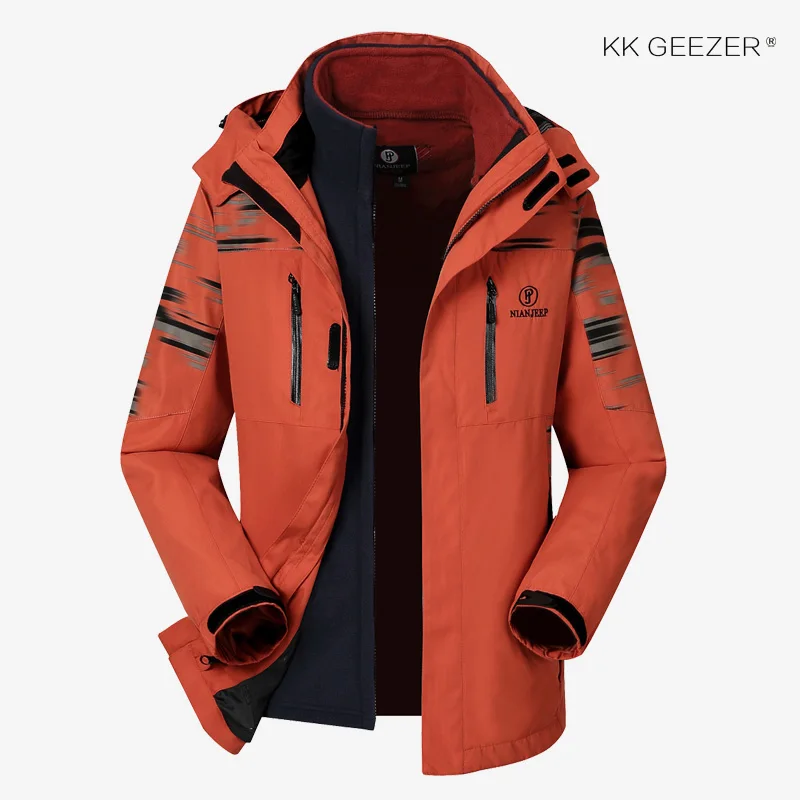 Мужская зимняя куртка, водонепроницаемая, софтшелл, M-5XL размера плюс, утолщенная, теплая, флисовая, парка, термо мода, Свободное пальто, ветрозащитная парка - Цвет: Оранжевый